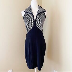 Tadashi Halter Collared Black/White Knit Dress
